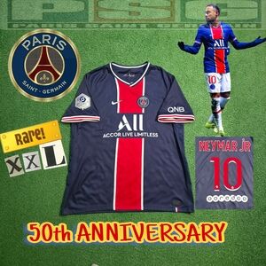 Nike PSG Neymar Jr #10 2020/2021 Home 50th Anniversary Jersey Ligue 1 Patch Rare